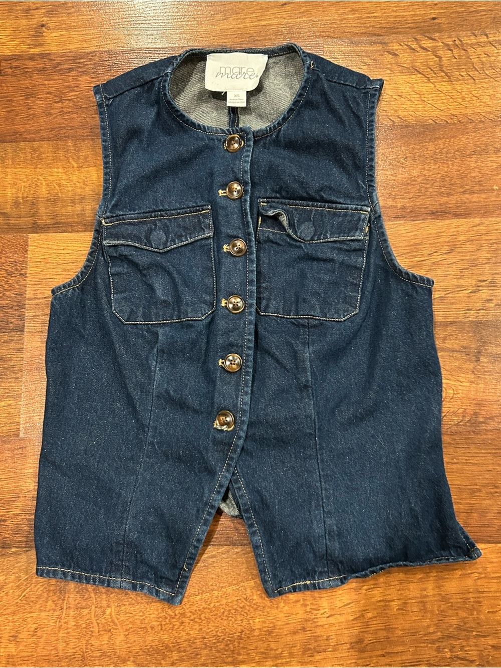 Mare Mare Anthropologie Tailored Denim Vest 100% Cotton Women’s XS Button Down
